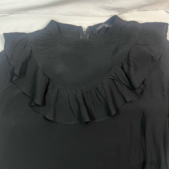 Zara Black Long Sleeve Smock Tier Dress with Ruffle Detail Flowy Soft Small - Picture 10 of 11